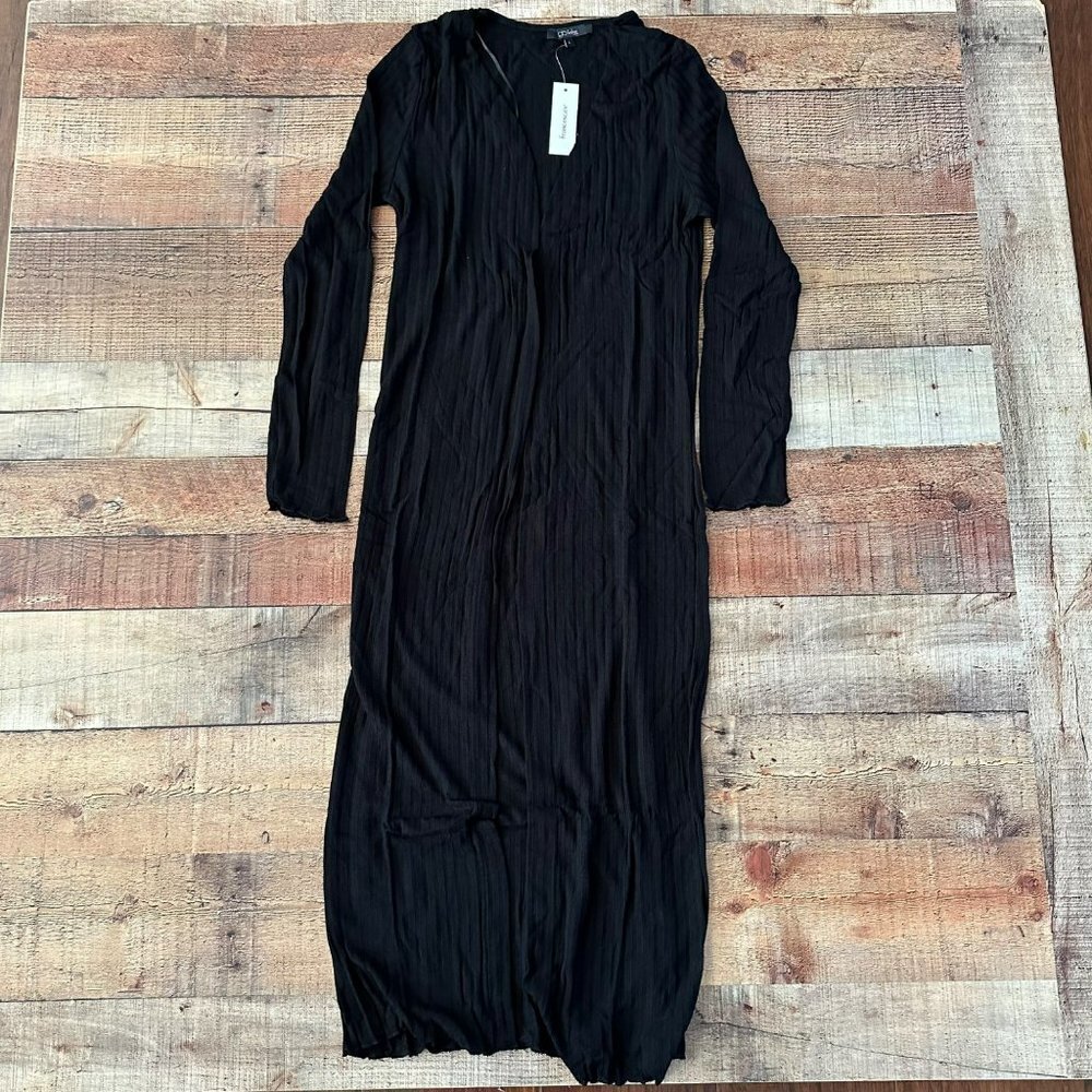 Glo Fashion London black long sleeve ribbed maxi dress women's Large